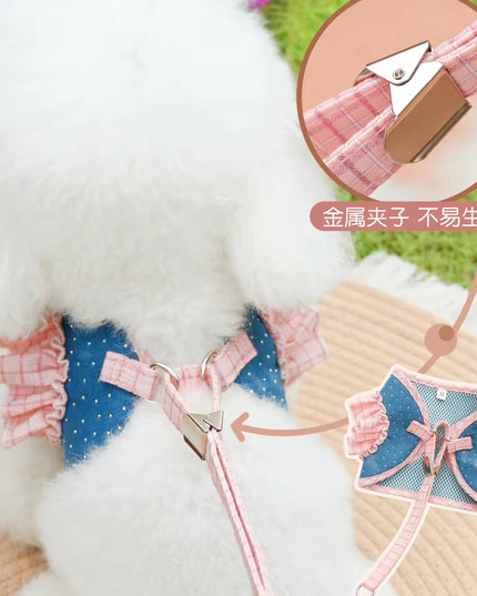 Pink Denim Harness & Leash