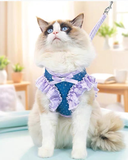 Purple Denim Harness & Leash