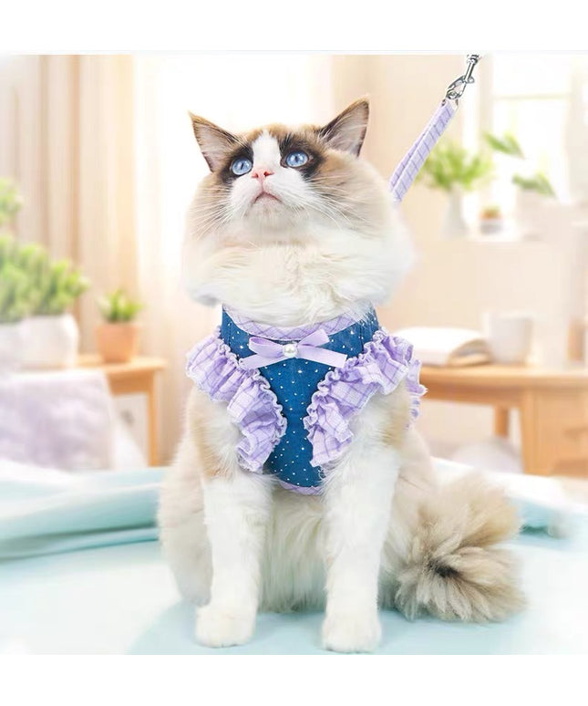 Purple Denim Harness & Leash