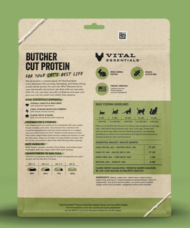 Vital Essentials—Freeze-Dried Raw Rabbit Entrée for Cats - Mini Patties
