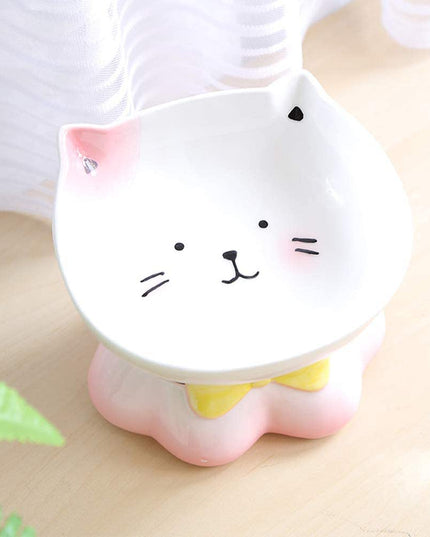 Cute Ceremic Pet Bowl Hand Drawn Raised for Healthier Height (Pink / Green)