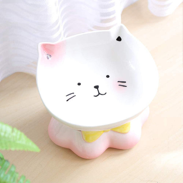 Cute Ceremic Pet Bowl Hand Drawn Raised for Healthier Height (Pink / Green)