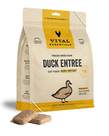 Vital Essentials Freeze-Dried Raw Duck Entrée for Cats - Mini Patties - 2 Sizes