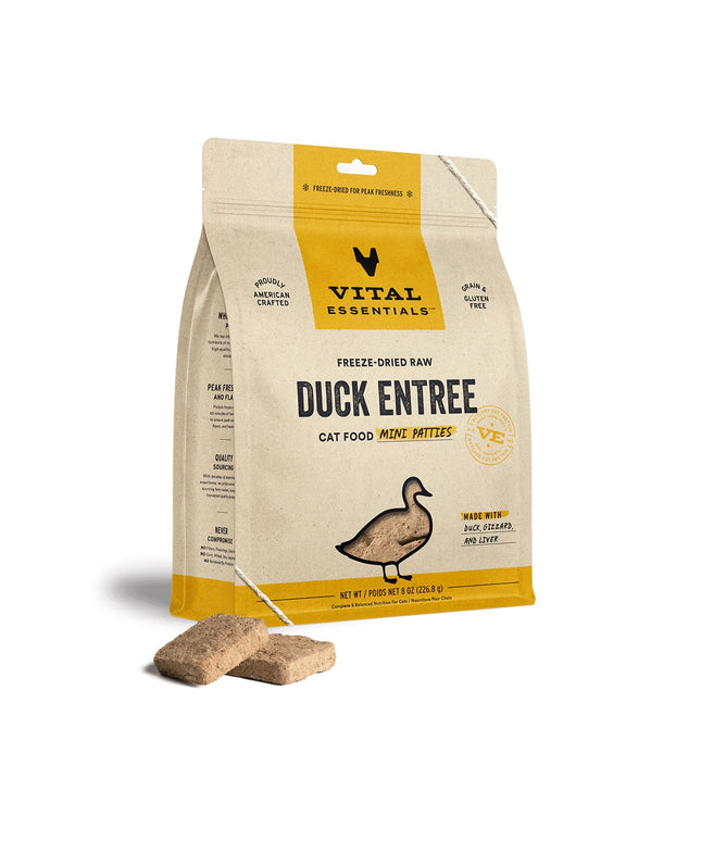 Vital Essentials Freeze-Dried Raw Duck Entrée for Cats - Mini Patties - 2 Sizes
