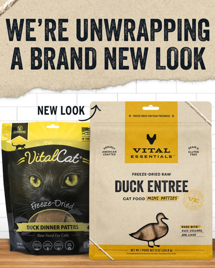 Vital Essentials Freeze-Dried Raw Duck Entrée for Cats - Mini Patties - 2 Sizes