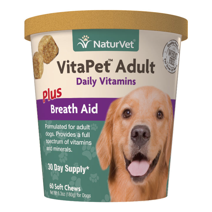 NaturVet VitaPet™ 成人每日维生素软咀嚼片加助呼吸剂（60 颗软咀嚼片）
