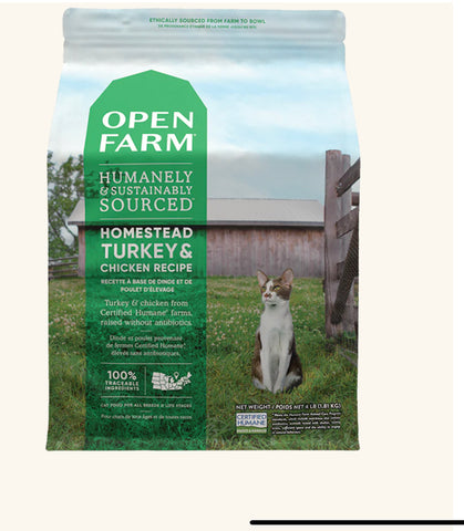 Open Farm Homestead 土耳其和鸡肉配方干猫粮（4 磅）