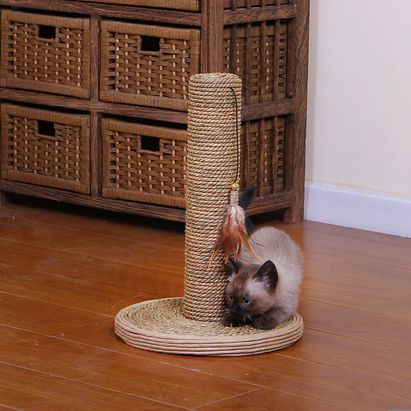 Petpals Seagrass Post Cat Scratcher with Teasing Feather Toy